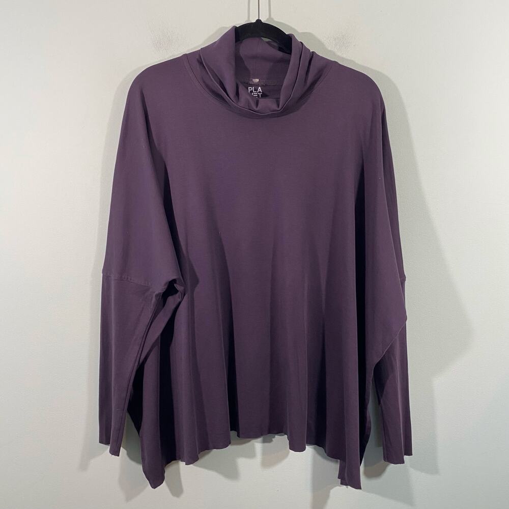 PLANET Women Purple Funnel Neck Oversized Pima Cotton Lagenlook Blouse OSFA